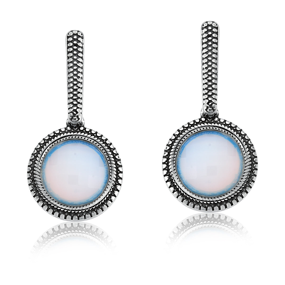 Drop Earrings in Opaline Natural Gemstone | Aged Silver Plated