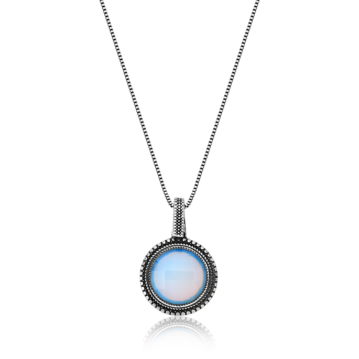 Pendant Necklace in Opaline Natural Gemstone | Aged Silver Plated