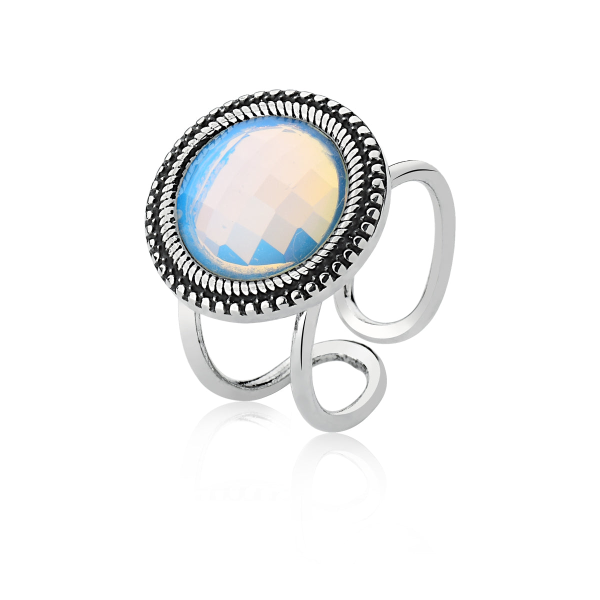 Cocktail Ring Opaline Natural Gemstone | Aged Silver Plated