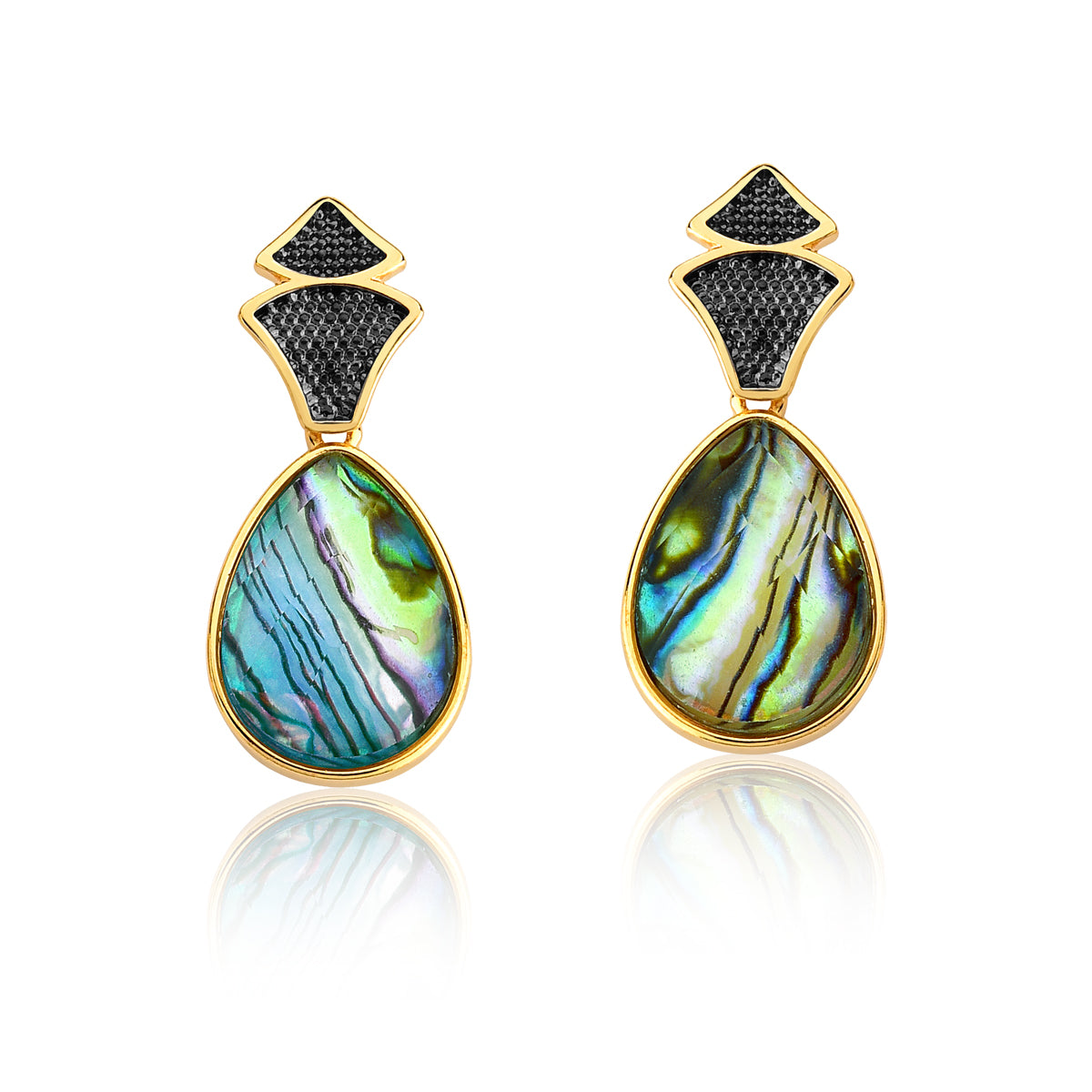 Drop Earrings in Abalone Shell | Gold &amp; Black Rhodium Plated