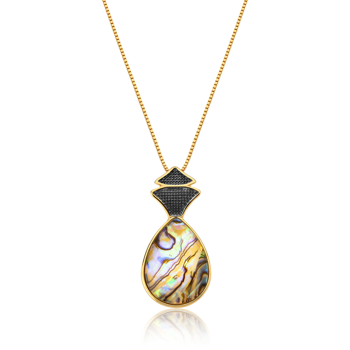 Pendant Necklace in Abalone Shell | Gold &amp; Black Rhodium Plated