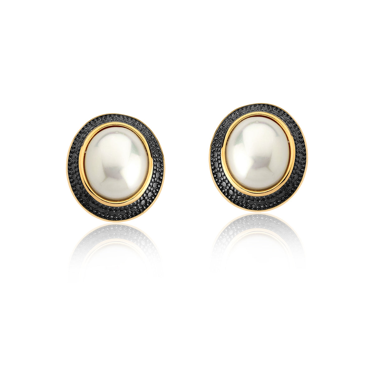 Pearl Stud Earrings | Gold &amp; Black Rhodium Plated