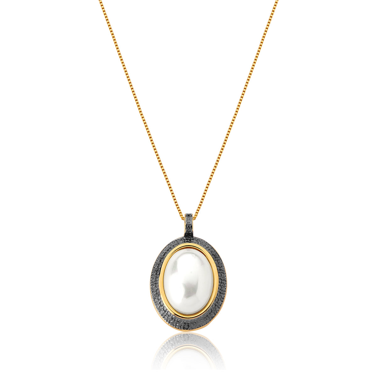 Pearl Pendant Necklace | Gold &amp; Black Rhodium Plated