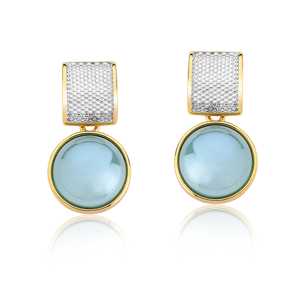 Drop Earrings in Blue Sky Agate Natural Gemstone | Gold &amp; Rhodium Plated