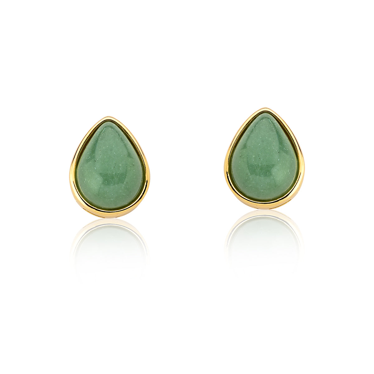 Stud Earrings in Green Quartz Natural Gemstone | Gold Plated