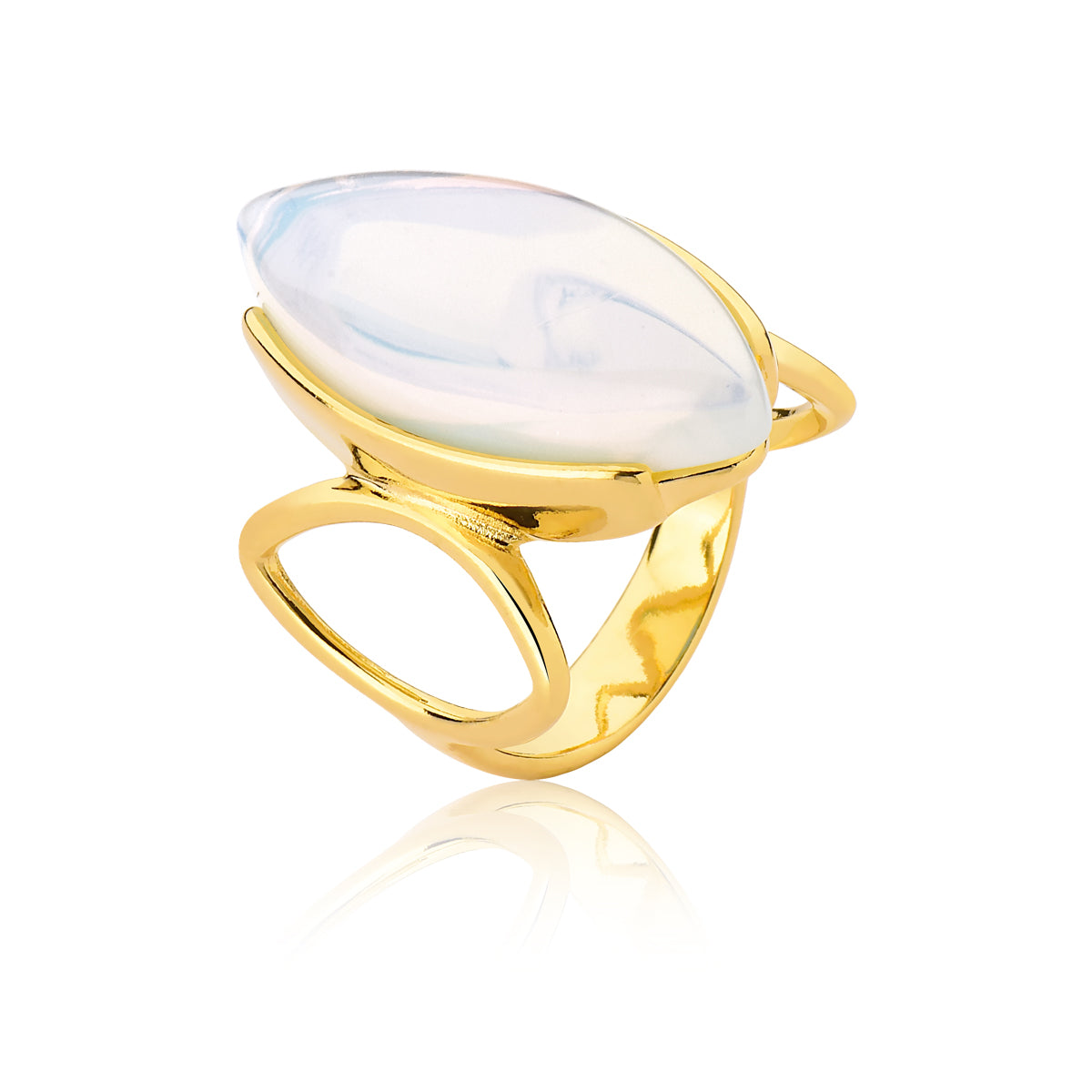 Marquise Shape Cocktail Ring Opaline Natural Gemstone | Gold Plated